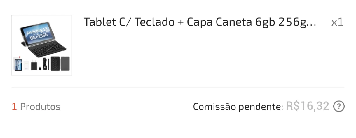 Registro de venda com comissão pendente